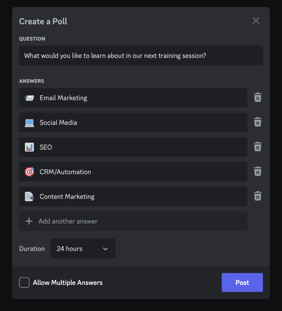 question in create poll
